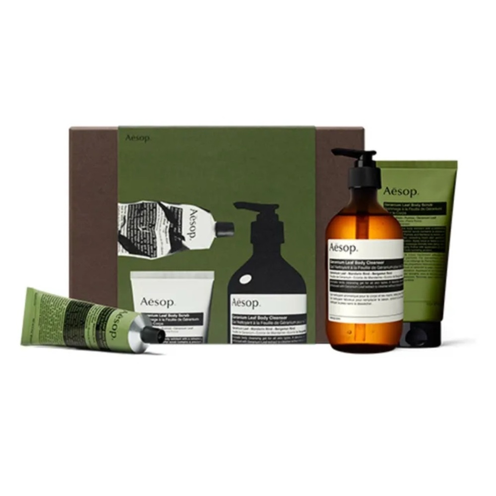 NWT Aesop “Party the Green House” Set (Body Wash, Hand Cream, Body Scrub)